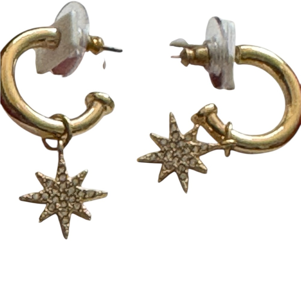 Express Gold Starburst Pierced Hoop Earrings